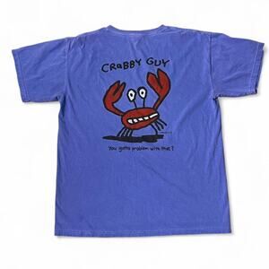 Vintage Crabby Guy Myrtle Beach Graphic T-Shirt Purple Short Sleeve Tee